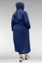 63006 Plus Size D Ring Detailed Muslin Trench Coat - Navy Blue - 5
