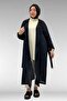 63006 Plus Size D Ring Detailed Muslin Trench Coat - Black - 7