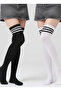 2-Piece Black and White Striped Patterned Over-The-Knee Socks
