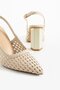 Women's Genuine Leather Heeled Straw Shoes Cream - 4