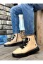 Men's Sports Boots with Straps and Zipper Cream (Black Sole) - 2