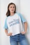 Women's Blue New York Printed 100% Cotton Raglan Sleeve Oversized White T-Shirt - 4