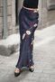 Floral Pattern Satin Fabric Long Skirt - Navy Blue (Suitable for Hijab) - 4