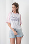 Women's Pink New York Printed 100% Cotton Raglan Sleeve Oversized White T-Shirt - 2