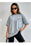 Basic Printed / Unprinted Unisex Casual Oversized Boyfirend T-Shirt Floral Pocket Detail Printed T-Shirt