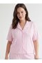 Pink Shirt Collar Striped Women's Shorts Pajama Set - 2