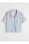 Mixed Shirt Collar Striped women's shorts pajama set - 2