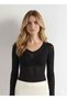 Women's Long Sleeve V-Neck Sheer Cashmere Blouse