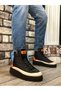 Lace-Up Parachute Fabric Orange Detailed Men's Sports Boots Black (Black Sole) - 6