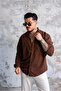 Pocket Embroidery Detailed Fine Textured Shirt Brown - 4