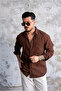 Pocket Embroidery Detailed Fine Textured Shirt Brown - 5