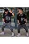Boy's Feel Written Hem Detail Top and Bottom 2-Piece Set (Black)