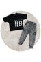 Boy's Feel Written Hem Detail Top and Bottom 2-Piece Set (Black) - 2