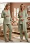New Season Green Piping Design Long Sleeve Full Button 100% Cotton Maternity Pajama Set