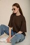 Basic Women's T-Shirt Regular Oversized Brown T-Shirt - 6
