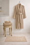 4-Piece Beige Bathrobe Set 100% Cotton Striped Bathrobe, Towels, and Foot Towel (Stone Pattern Mat) - 2