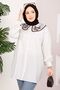 Collar Embroidered Hijab Tunic Ecru - 3