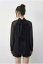 Women's Black High Collar Cape Cut Princess Sleeve Lined Chiffon Blouse 0942 60283965 - 4