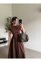 Coffee brown short sleeve Poplin dress - 2