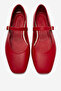 Genuine Leather Women Red Buckled Ballet Flats Marry - 2