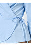 Blue Wrap Long Sleeve Tie Detail Shirt - 3