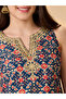 Women Navy Blue Embroidered Kurti with Palazzos Co-Ords - 4