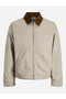 Beige Solid Zip-Up Worker Jacket