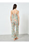 Floral Print Strappy Camisole with Pyjama Set - 5
