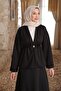 Black Buttoned Elastic Jacket and Skirt Set - 3
