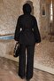 Black Belted Jacket and Trousers Gabardine Set - 5