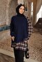 Navy Blue Plaid Paneled Modal Tunic - 4