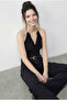 Women's Black Bodysuit with Accessories at Neckline and Snap Buttons at Bottom 3546 60286007 - 4