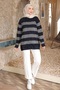 Navy Blue Glittery Striped Knitwear Sweater - 2