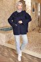 Navy Blue Shawl Detailed Buttoned Angora Cardigan - 3