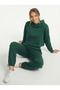 Women's Green Hooded Elastic Waist Brushed Inside Bottom-Top Tracksuit Set Nj117 - 3