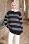 Navy Blue Glittery Striped Knitwear Sweater - 3