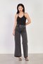 Women's black palazzo jeans with front stone detail