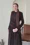 Brown Waist-Draped Full-Length Flock Print Hijab Dress