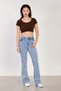 Women's Leather n neck Corded Fabric bodysuit - dark brown - 4