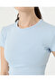 Women's Baby Blue Ecovero ™   Viscose Crew Neck Short Sleeve Basic T-Shirt with Logo Detail - 4