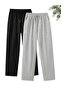 TWO BLACK/GRAY UNISEX COMFORTABLE FIT STRAIGHT LEG SWEAT PANTS