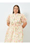 Plus Size Floral Print Puff Sleeves A-Line Maxi Dress - 2