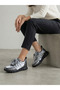 Women's Gray Shiny Satin and Leather Detailed Flat Sole Lace-Up Sneakers - 3