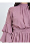 Pink High Neck Maxi Dress with Ruffle Sleeves - 4