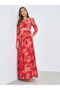 Red Sweetheart Neck Floral Maxi Dress - 2