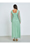 Green Mesh Gathered Long Sleeves Maxi Dress - 5