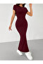 Burgundy Short Sleeve Bodycon Maxi Dress - 4