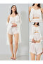 Pack of 3 - Ruffle Hem Detail Mesh Camisole with Shorts and Robe Set
