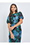 Green Jacquard Puff Sleeve Sheath Midi Dress - 2