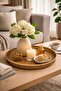 Natural Wicker Look Plastic Rattan Tray Round Decorative Serving Tray Presentation Organizer 40 cm